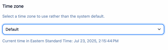 The user time zone based on system default