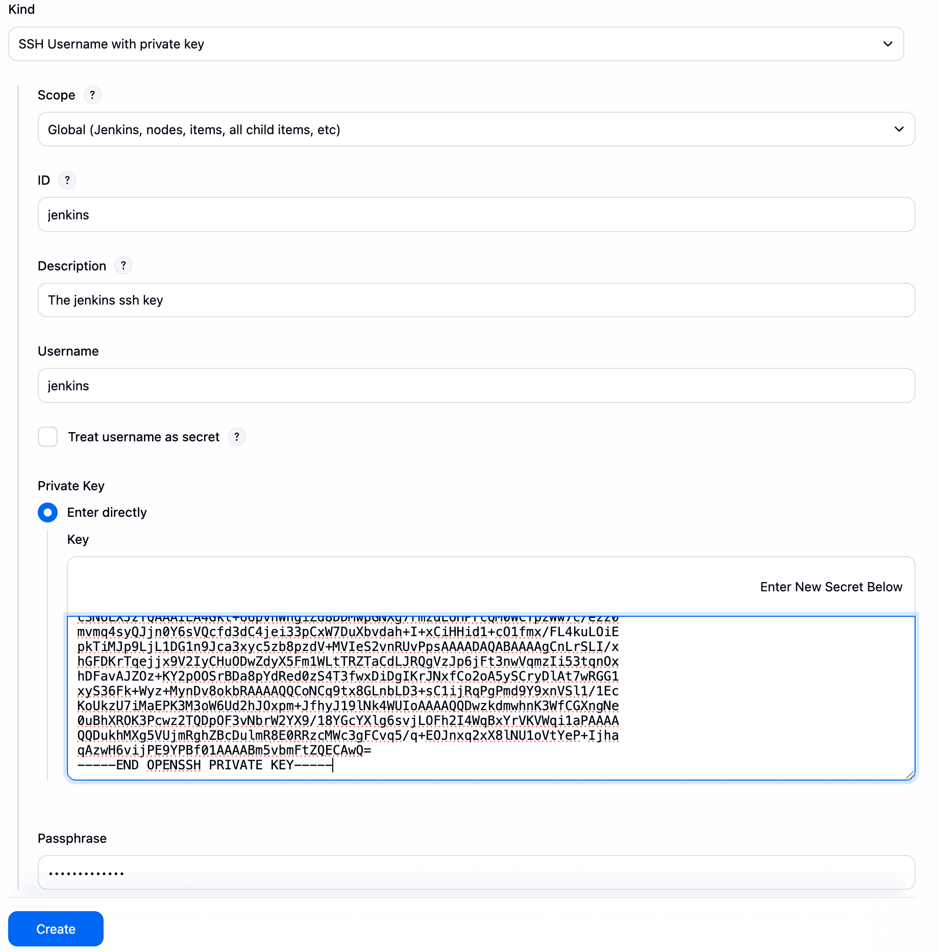 Credential configuration form filled in.