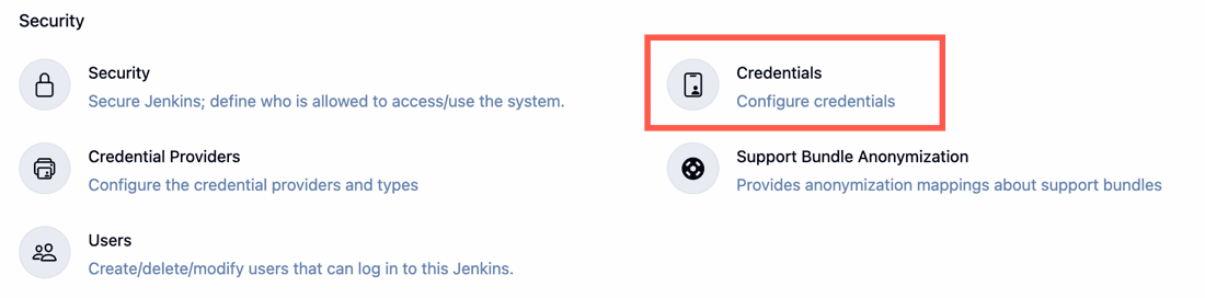 Credentials option from Manage Jenkins page.